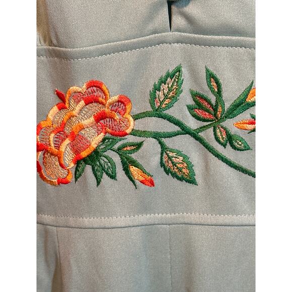 ESTINO VTG 60/70’s Disco Retro Lime Embroidered Flowers Flare Leg Jumpsuit 13/14 - Picture 6 of 16